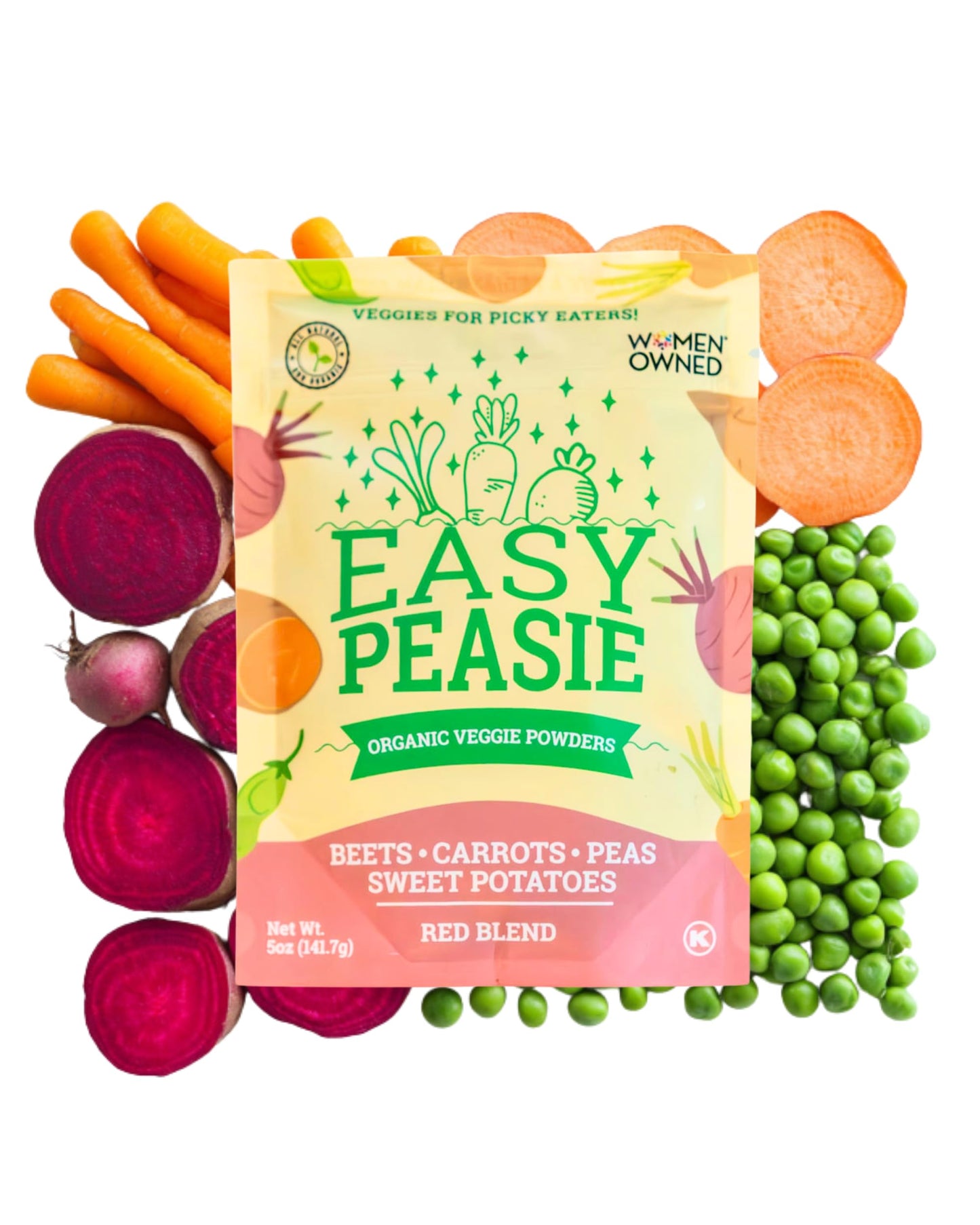 Easy Peasie Organic Veggie Powder Blends for Kids and Picky Eaters | Vegetable Powder Additive for Meals and Smoothies - Red (5oz Pouch)