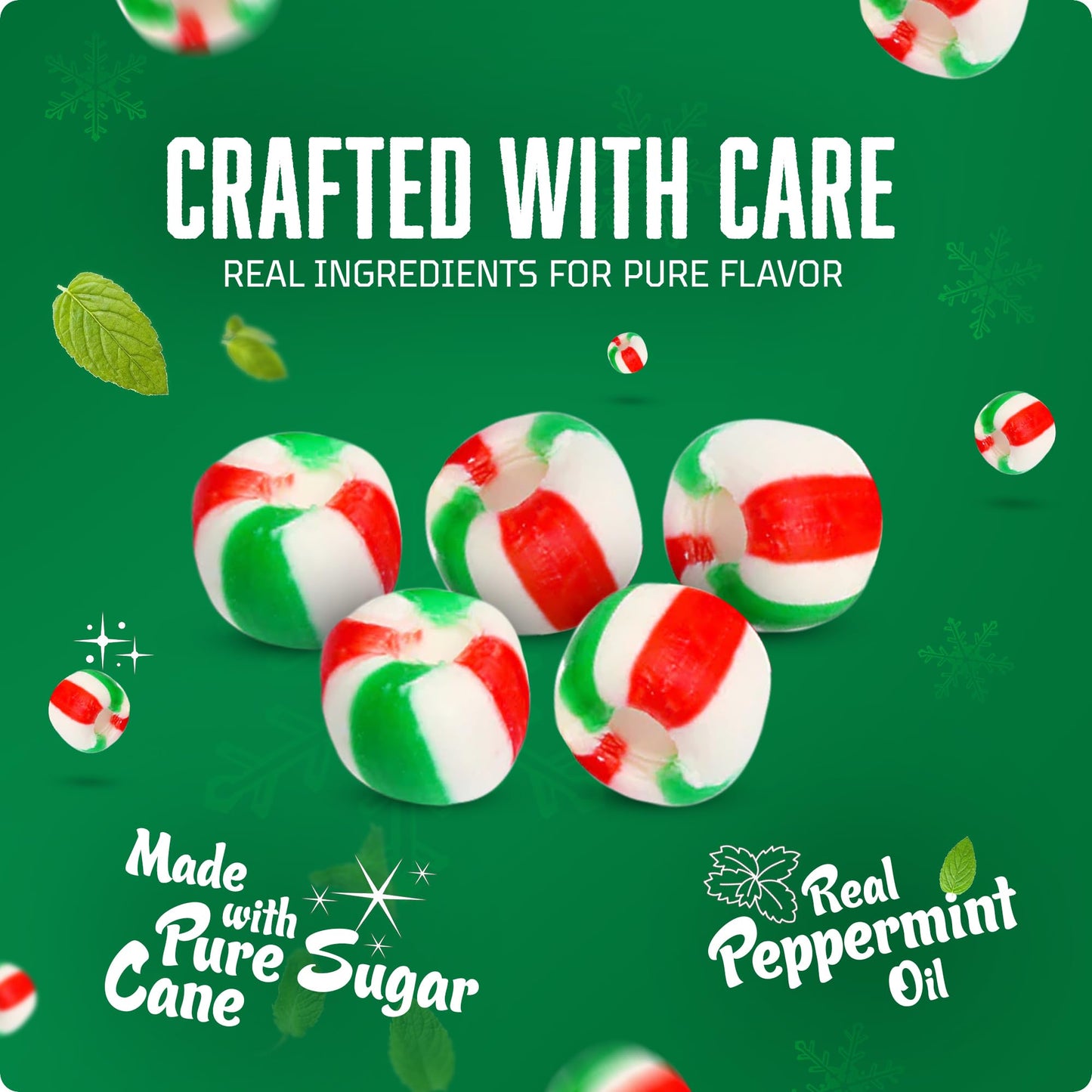 Stewart - Red & Green Striped Soft Peppermint Puffs, Festive Peppermint Candy | Not Just for Christmas | Individually Wrapped Candy Bulk Pack [2lb Bag] - Perfect for Bowls - Made in USA
