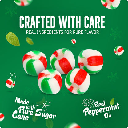 Stewart - Red & Green Striped Soft Peppermint Puffs, Festive Peppermint Candy | Not Just for Christmas | Individually Wrapped Candy Bulk Pack [2lb Bag] - Perfect for Bowls - Made in USA
