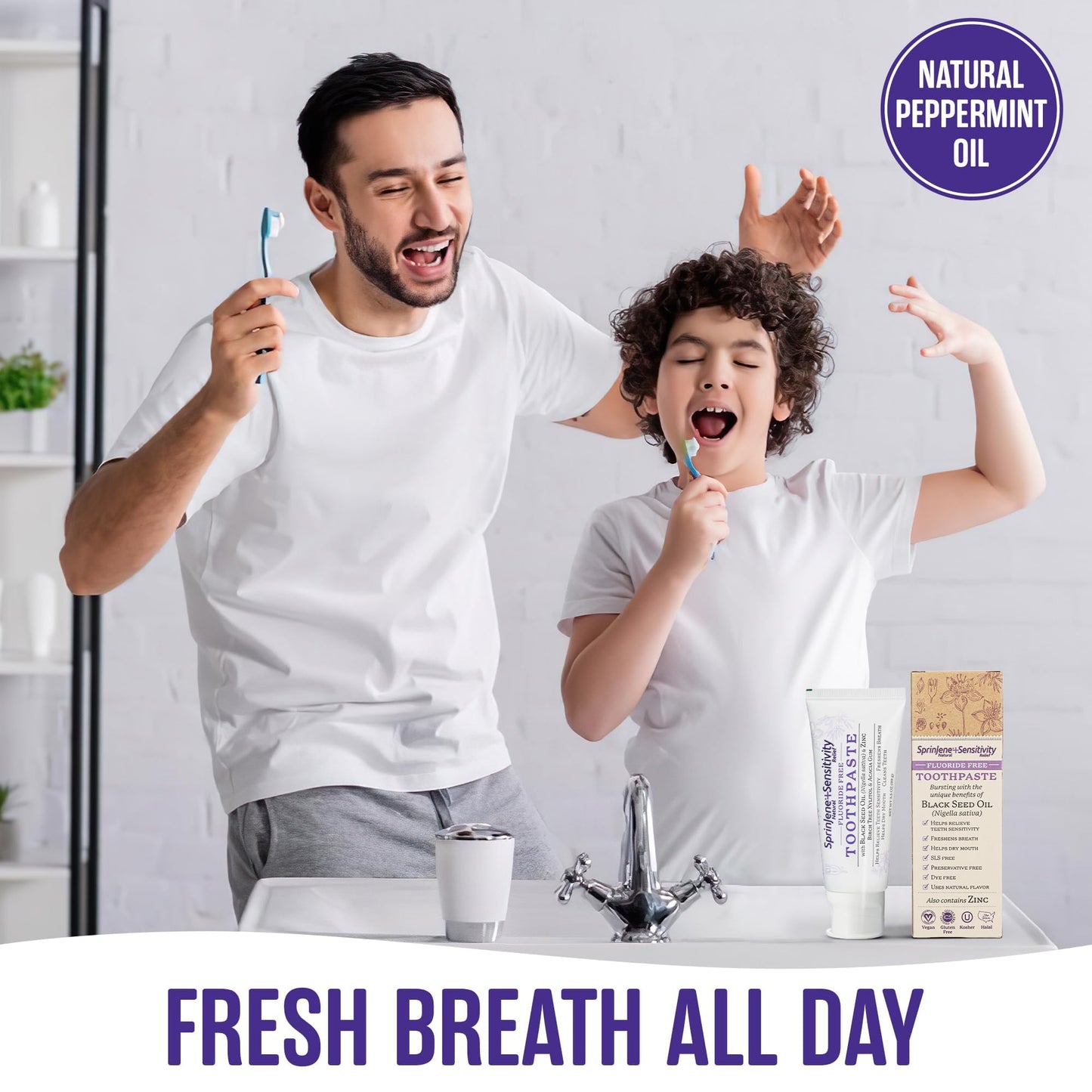 SprinJene Fluoride Free Toothpaste - Patented Natural Toothpaste with Black Seed Oil & Zinc - Made in The USA - Vegan Non Fluoride for Fresh Breath Preservative Free (1 Pack)