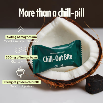GEM Chill-Out Calm Bite | Supports Calm Mind & Clarity | Magnesium L-Threonate, Golden Chlorella, Lemon Balm | Holistic Non-Habit Forming | Gluten Free, Soy Free, Banana Cinnamon, 28 Servings