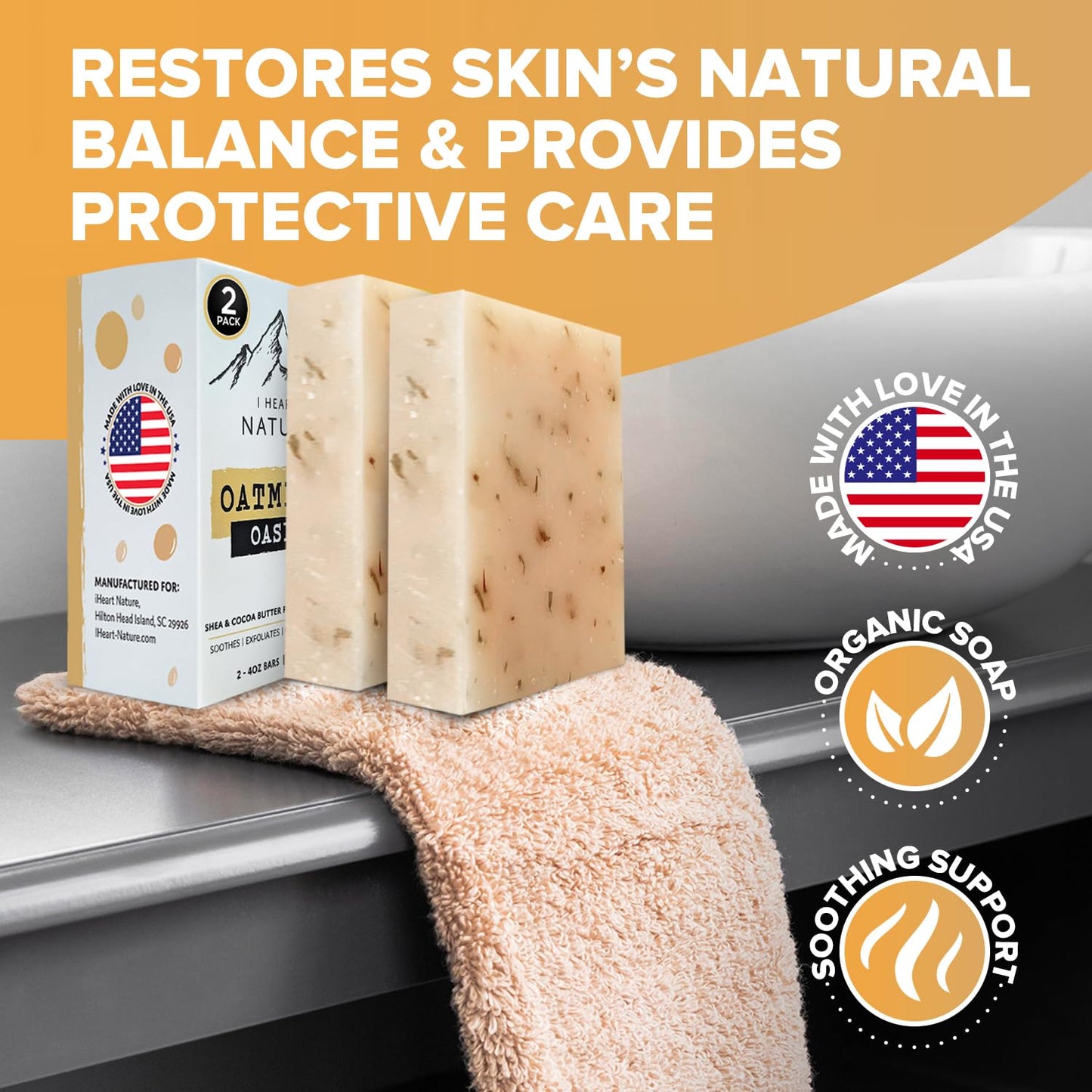 iHeart Gentle Moisture Oatmeal Eczema Soap (2 Packs) with Olive Oil and Shea Butter - Hydrating, Nourishing, Cleansing, and Soothing for Sensitive Skin - Infused with Honey, Oats, and Rosemary