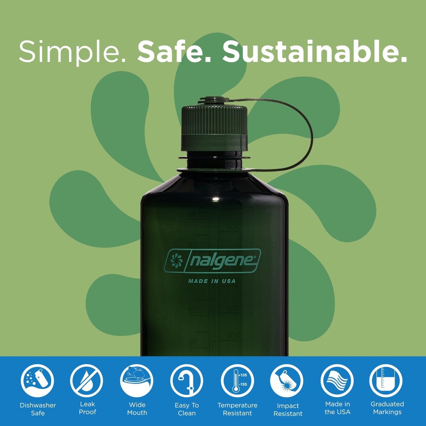 Nalgene Leak Proof Tritan BPA-Free Water Bottle - 32 oz Narrow Mouth - Made in the USA for Outdoor Use & Daily Hydration (Jade)