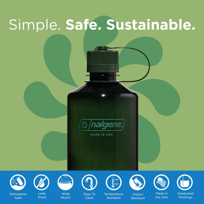 Nalgene Leak Proof Tritan BPA-Free Water Bottle - 32 oz Narrow Mouth - Made in the USA for Outdoor Use & Daily Hydration (Jade)