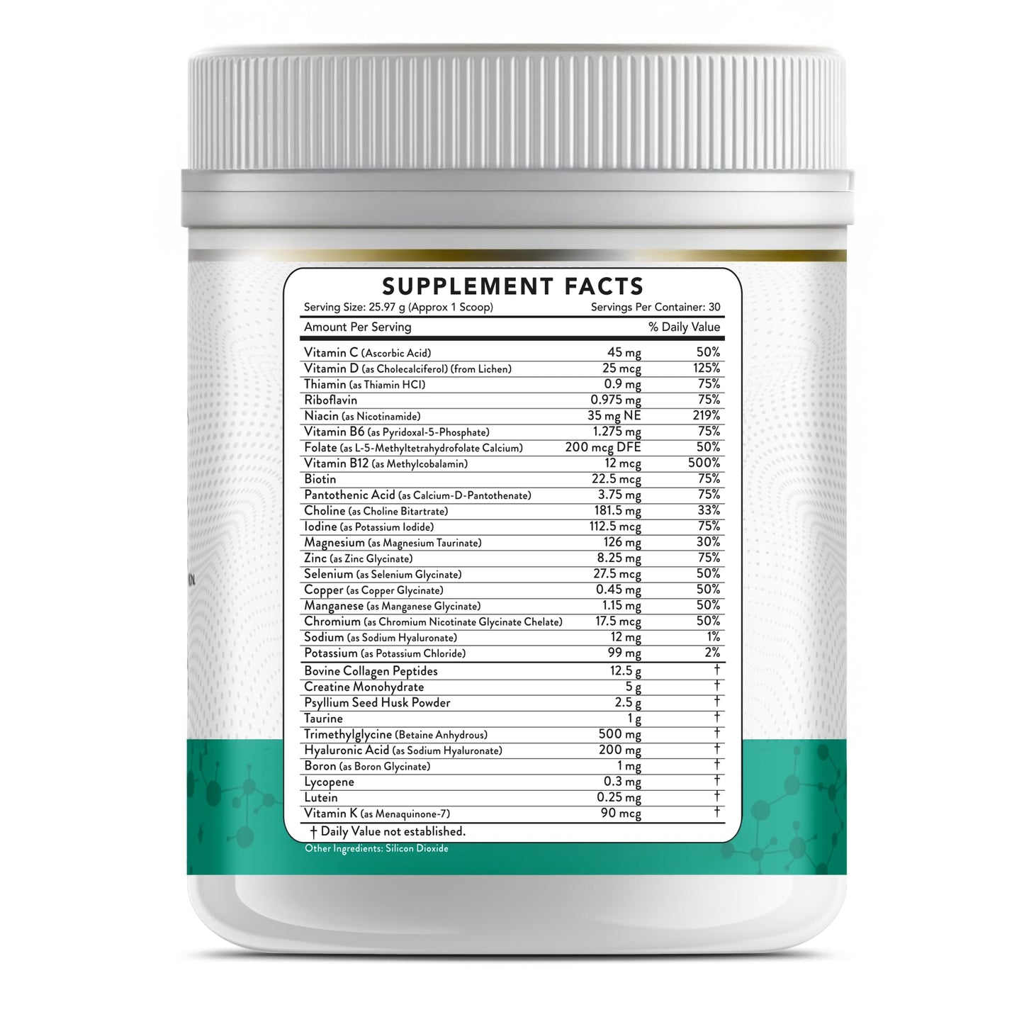 Dr Brad Stanfield Collagen Peptides + Creatine Monohydrate + Psyllium Husk + Taurine + TMG + Hyaluronic Acid + MultiVitamin & Mineral (30 Servings, Unflavored)