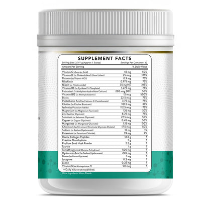 Dr Brad Stanfield Collagen Peptides + Creatine Monohydrate + Psyllium Husk + Taurine + TMG + Hyaluronic Acid + MultiVitamin & Mineral (30 Servings, Unflavored)