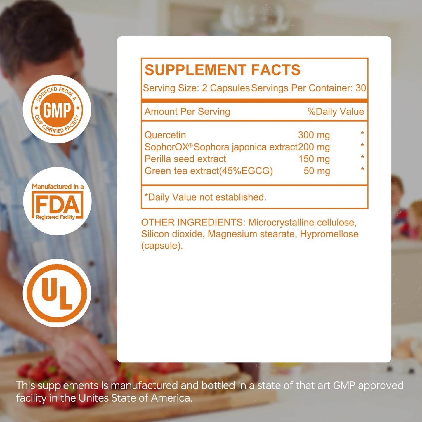 HUJ Lung Health Supplement - Contains Quercetin, Sophora Japonica Extract, Perilla Seed Extract & Green Tea Extract for Immune Support & Respiratory Support - 60 Capsules