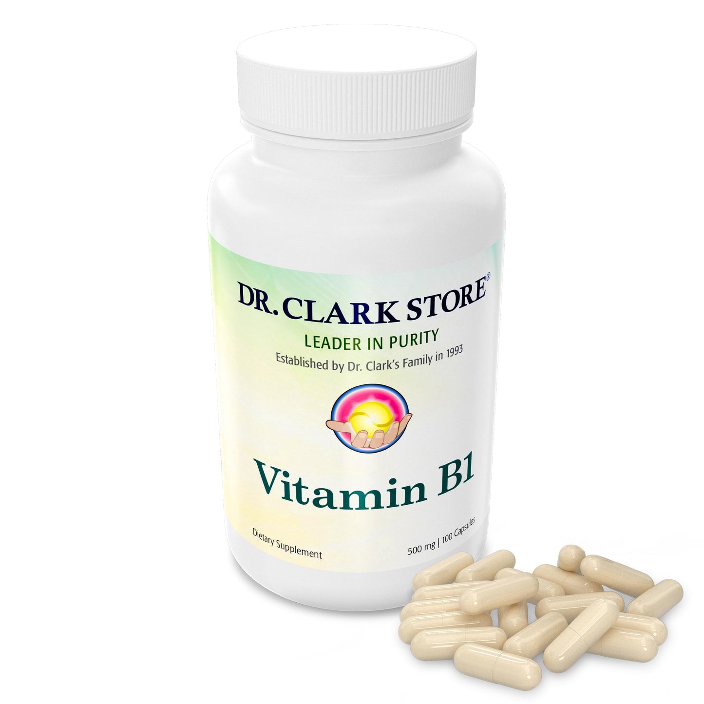 Dr. Clark Vitamin B1 Thiamine 500mg Supplement -Thiamine B1 Supplement for Healthy Nervous System & Energy Metabolism, Gluten-Free, Dairy Free - 100 Gelatin Capsules