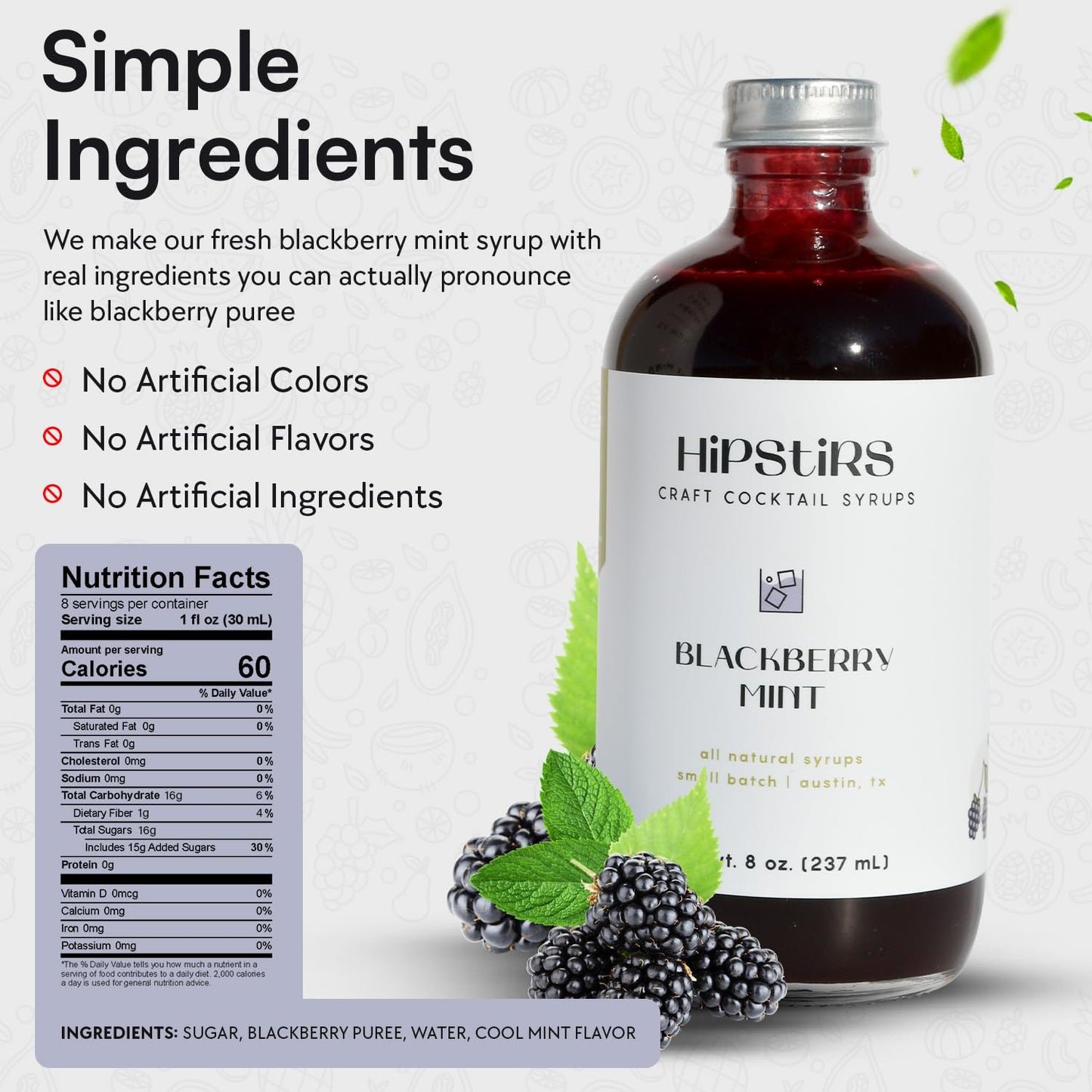 HipStirs Blackberry Mint Syrup for Cocktails - Real Ingredients Make our Blackberry Syrup for Drinks Perfect for a Sangria Mix (8 Fl Oz)