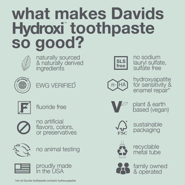 Davids Hydroxi Mild Mint Fluoride Free Nano Hydroxyapatite Toothpaste for Enamel Health & Whitening, Antiplaque, SLS Free, Kid Friendly Gentle Mint Flavor, 4 oz, Made in USA
