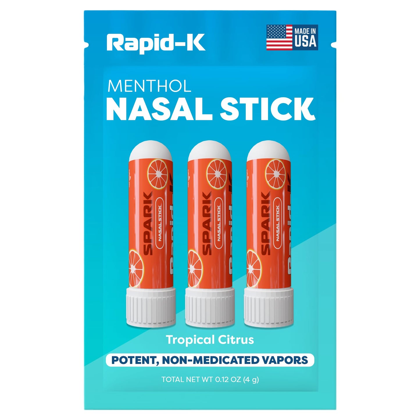 Nasal Sticks (Tropical Citrus) – Nasal Inhaler Stick for Allergy Support, Sinus Relief, Focus Boost – Menthol Vapor Inhalers with Essential Oils (Spark)