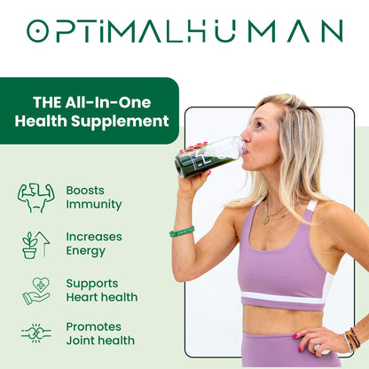 Optimal Human Superfood Greens Powder | 90+ Premium Non-GMO Ingredients | Organic Spirulina, Chlorella, Ashwagandha, Lion's Mane, 10+ Billion Probiotic & Digestive Enzymes | Energy, Longevity