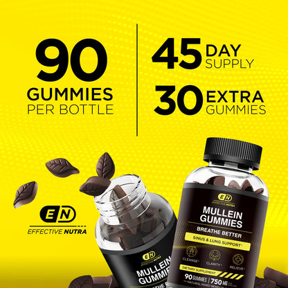EFFECTIVE NUTRA 9in1 Mullein Gummies | Lung and Sinus Support for Cleanse, Clarity, and Relief | Vegan, Gluten-Free, Non-GMO Supplement | Natural Berry Flavor, 45-Day Supply, Made in USA (90ct)