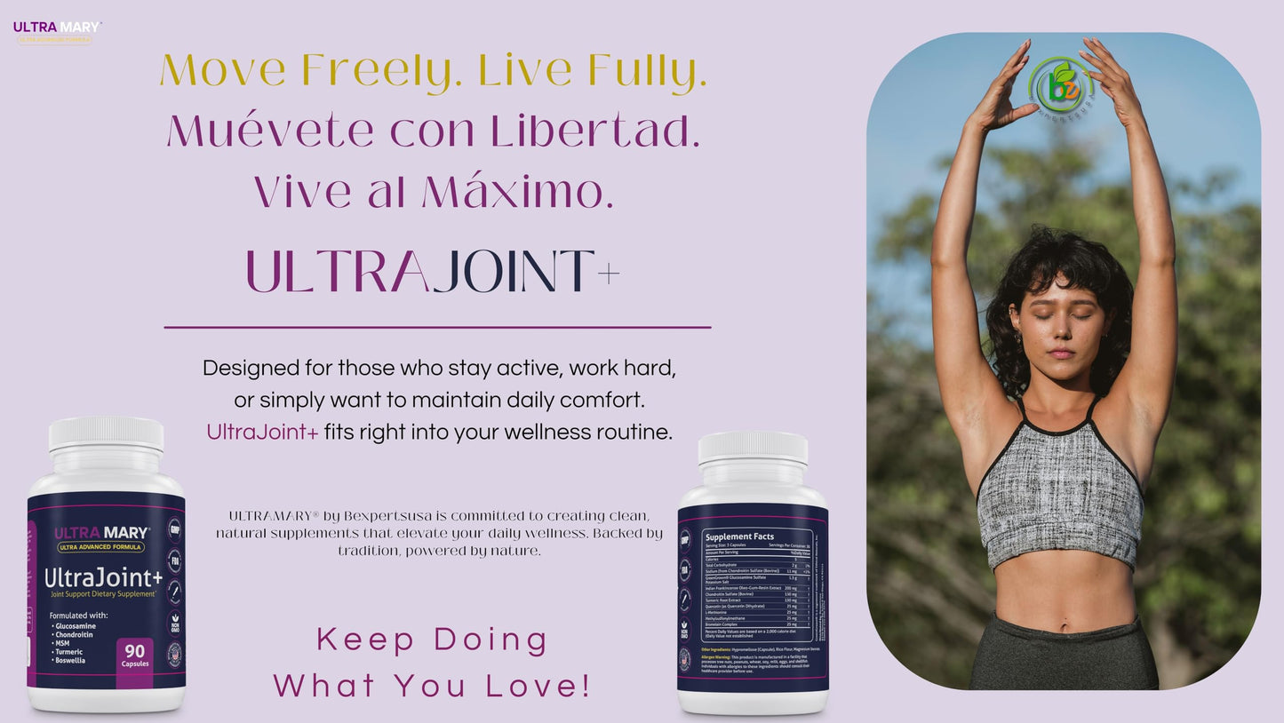 UltraMary+ Joint Support w/Glucosamine, Chondroitin, MSM, Turmeric & Boswellia – Mobility & Flexibility – 90 Capsules – Suplemento Articulaciones – Made in USA – Advanced Formula