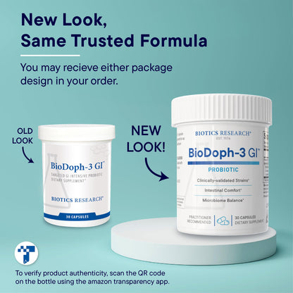Biotics Research BioDoph-3 GI Targeted Intensive GI Probiotic Capsules, Clinically Validated Multi-Species Formula, Gut Health, Immune Support, Dairy Free 30 Capsules