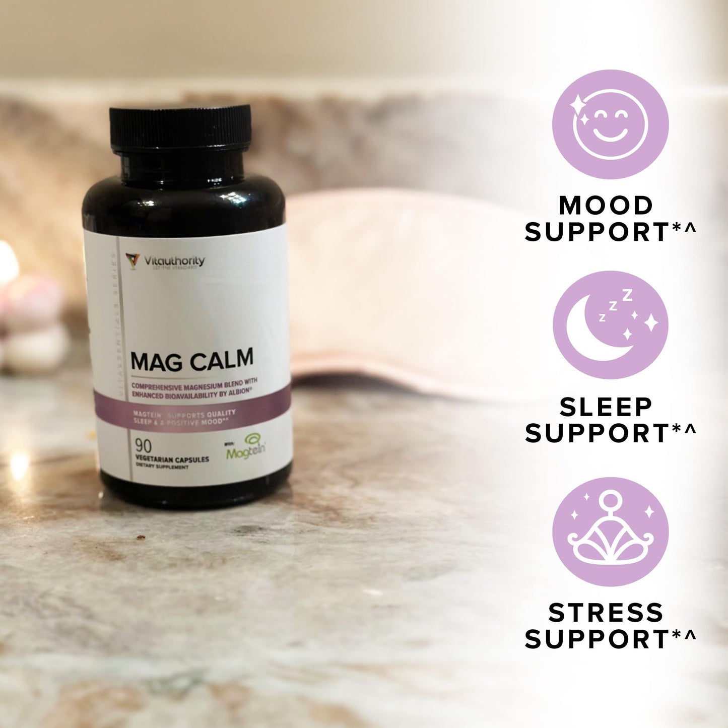 Vitauthority Magnesium L-Threonate Biglycenate Chelate Blend GABA and L-Theanine Sleep Support 90 Capsules 30 Servings