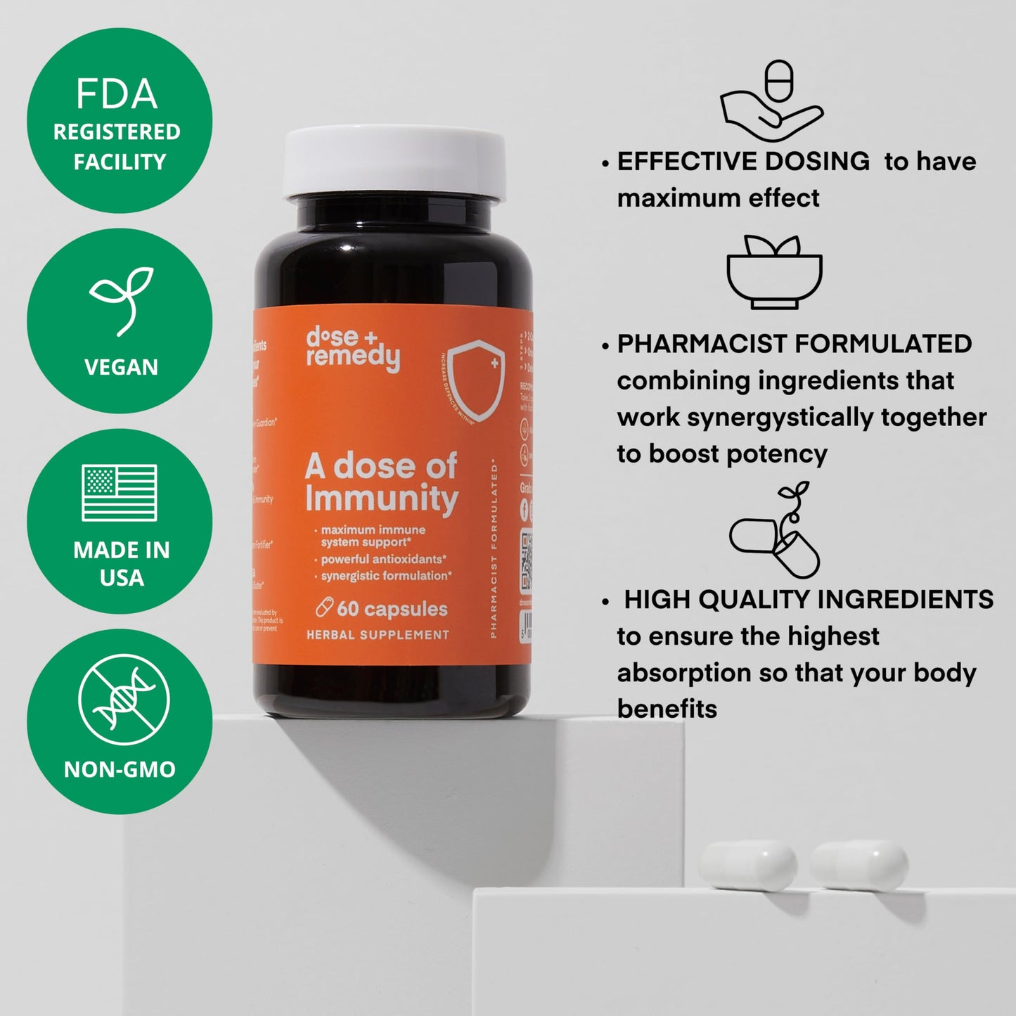 A Dose of Immunity Quercetin with Vitamin C and Zinc, Vitamin D, 500mg Quercetin Bromelain with Echinacea & B Vitamins, Lung Immune Support Supplement 7 in 1 Immunity Defense Booster (60 Count)