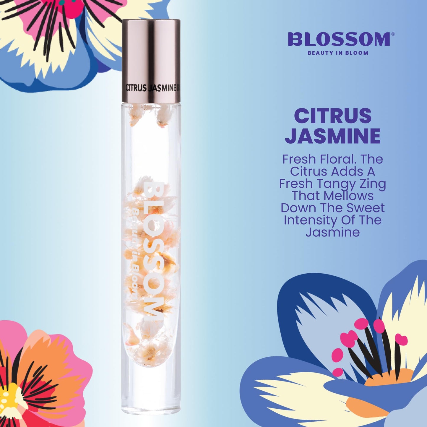 Blossom Roll on Perfume for Women Alcohol Free Rollerball Perfume Oil with Essential Oils, Infused with Real Flowers, Made in USA, 0.20oz (Floral, Citrus) Citrus Jasmine