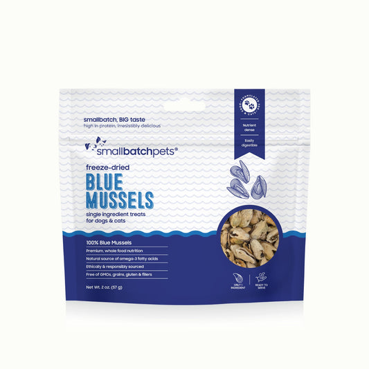 smallbatch Pets Freeze Dried Cat & Dog Treats, 2oz - 100% Blue Mussels, Organic High Protein Treats, Omega 3 Fatty Acids, Gluten Free, Grain Free, Made in The USA, Ethically Sourced, Single Protein