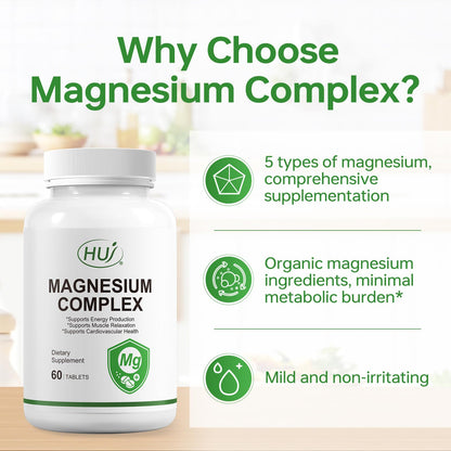 HUJ Magnesium Complex Supplement - Five Types of Magnesium - Supports Energy Production, Muscle Relaxation & Cardiovascular Health* - 60 Tablets.