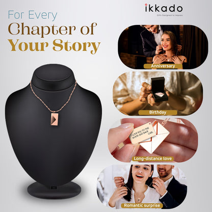 ikkado Custom Envelope Necklace with Love Letter Pendant – Personalised Locket Jewellery for Women – Gift for Birthday, Mother’s Day, Valentine’s, Christmas (Rose Gold) Locally Made (USA)