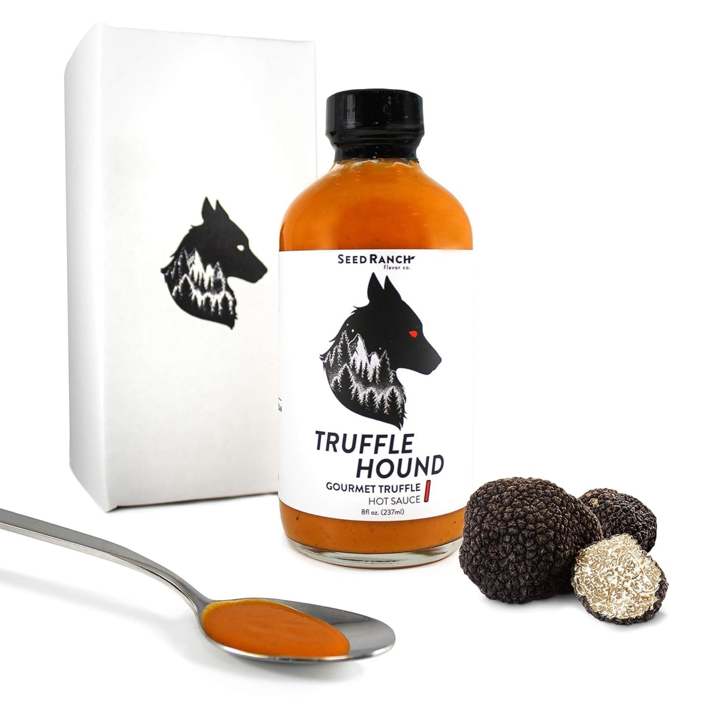 Seed Ranch Gourmet Truffle Hound Hot Sauce - Medium Heat - Spicy & Savory Truffle Hot Sauce with Chile de Arbol, Ghost Pepper & Garlic - Vegan, Non-GMO - Pasta, Pizza & Sriracha Lovers