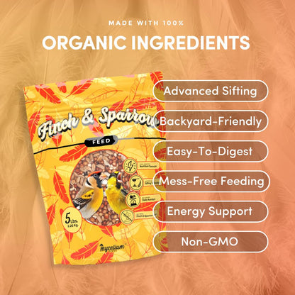 Mycelium Organic Finch & Sparrow Wild Bird Food (5 LB Bag) | Premium Seed Mix for Songbirds | Balanced Energy & Nutrition | Sifted, Low-Waste, Made in USA