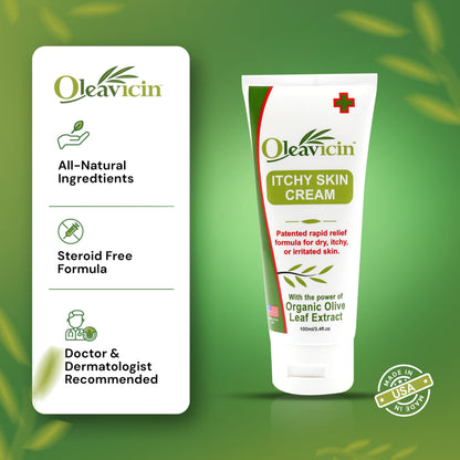 Oleavicin Organic Extra Strength Anti-Itch Cream for Dry, Itchy Skin Relief – Natural Fungal & Rash Treatment with Olive Leaf Extract – Fast-Acting, Long-Lasting Itch Relief