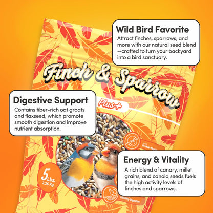 Mycelium Organic Finch & Sparrow Plus Feed (5 LB Bag) | High-Protein, Vitamin-Enriched Wild Bird Seed for Finches & Sparrows | Easy to Digest Seeds, Filler-Free | Non-GMO, Made in USA
