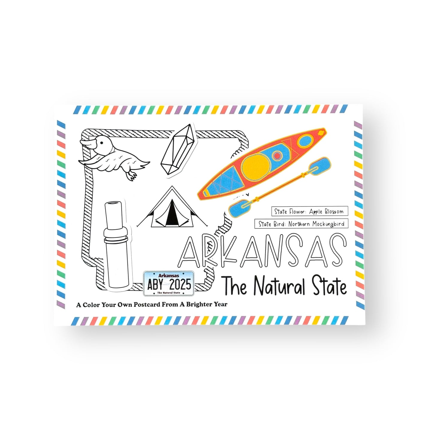 A Brighter Year Color Your Own Postcard - Arkansas State - 5"x 7", Premium Quality, Sturdy Cardstock, Sized for Mailing, Illustrations - Stress & Anxiety Relief
