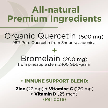 Gade Nutrition Organic Quercetin with Bromelain Vitamin C and Zinc | Immune Support Supplement Quercetin 500mg Capsules | Bioflavonoids Made in USA Third Party Tested