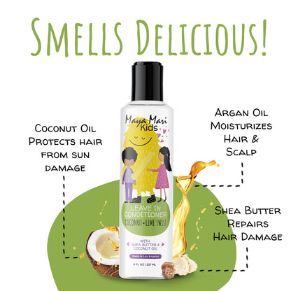 Maya Mari Kids Leave In Conditioner and Curl Cream | Hair Detangler and Smoothing Treatment Set | Curly Hair Products for Kids and Toddlers | Sulfate Free, Cruelty Free, and Made in USA