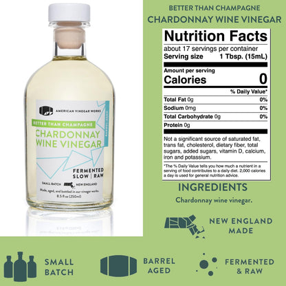 American Vinegar Works - Essential Kitchen Vinegars & Extra Virgin Olive Oil Gift Set - Includes Apple Cider, Red Wine, Rice Wine, and Chardonnay Wine Vinegars (8.5oz ea) with a EVOO (16.9oz)