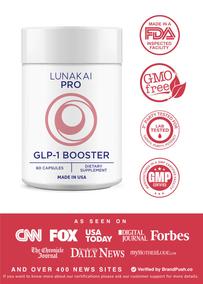 Lunakai PRO USA Made GLP-1 Supplement - Natural GLP 1 Booster with Probiotics & Resveratrol – Supports Weight Management, Cravings & Metabolism, 60ct