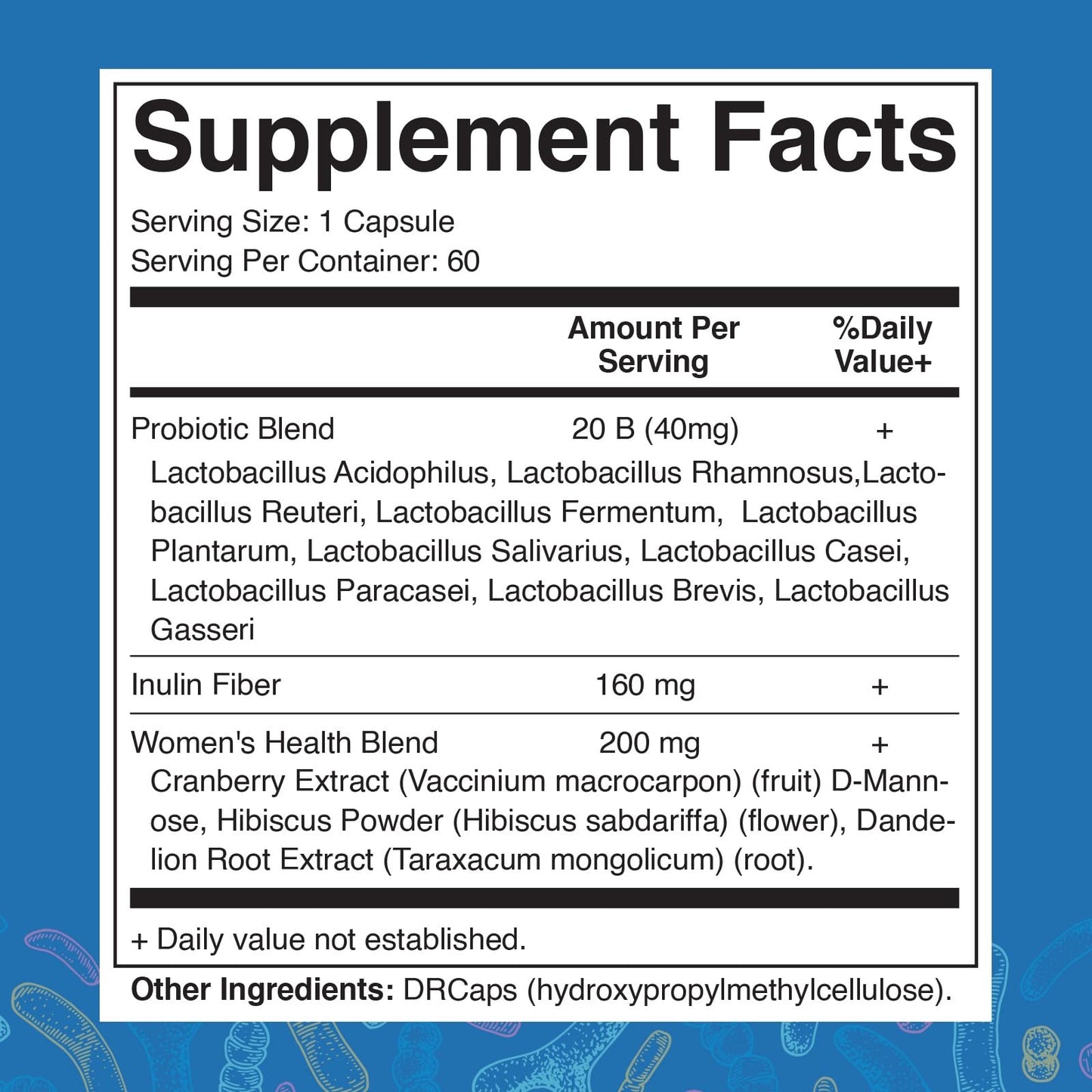 Vitamatic Vaginal Probiotics 20 Billions for Women pH Balance & Odor Control with Prebiotics & Probiotics 60 DR Capsules - Made with Cranberry, D-Mannose, Hibisucs & Dandelion