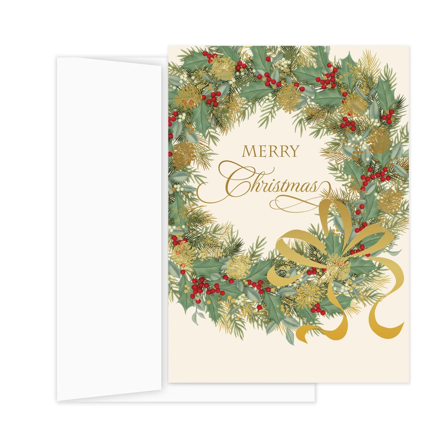 Canopy Street Masterpiece Traditional Wreath Christmas Cards / 15 Festive Holiday Cards Set With White Envelopes / 5 5/8" x 7 7/8" Winter Greeting Cards With Inside Verse