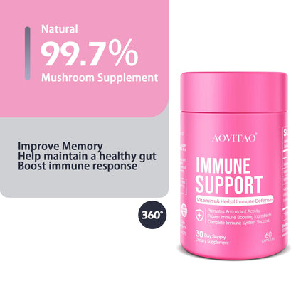 Immune Support Supplement Natural Herbal Cognitive Support Booster and Mushroom with Lion's Mane, Reishi Supplement for Memory Cognitive