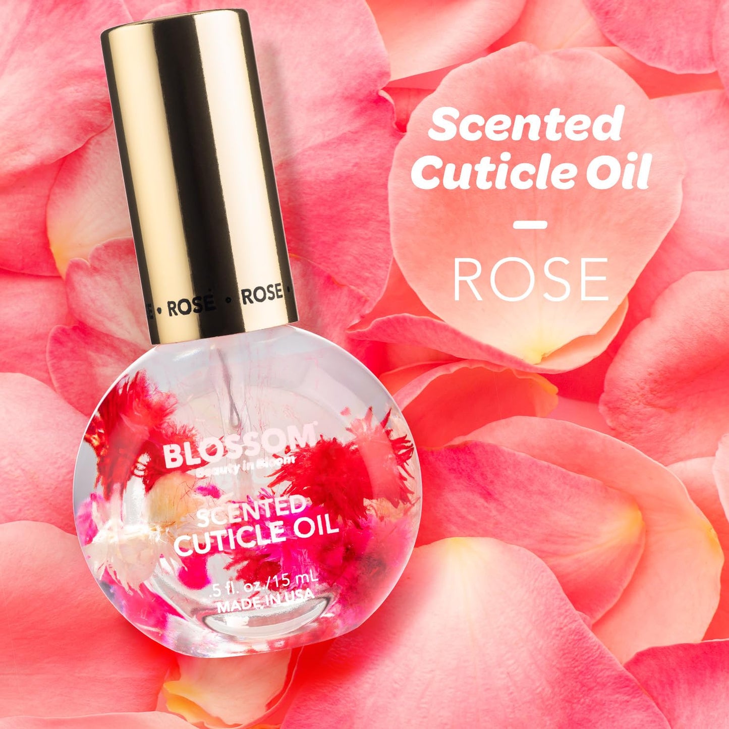Blossom Cuticle Oil for Nails, Hydrating, Moisturizing, Scented Nail Oil Cuticle Care, Infused with Real Flowers, Made in USA, 0.5 fl. oz, Rose