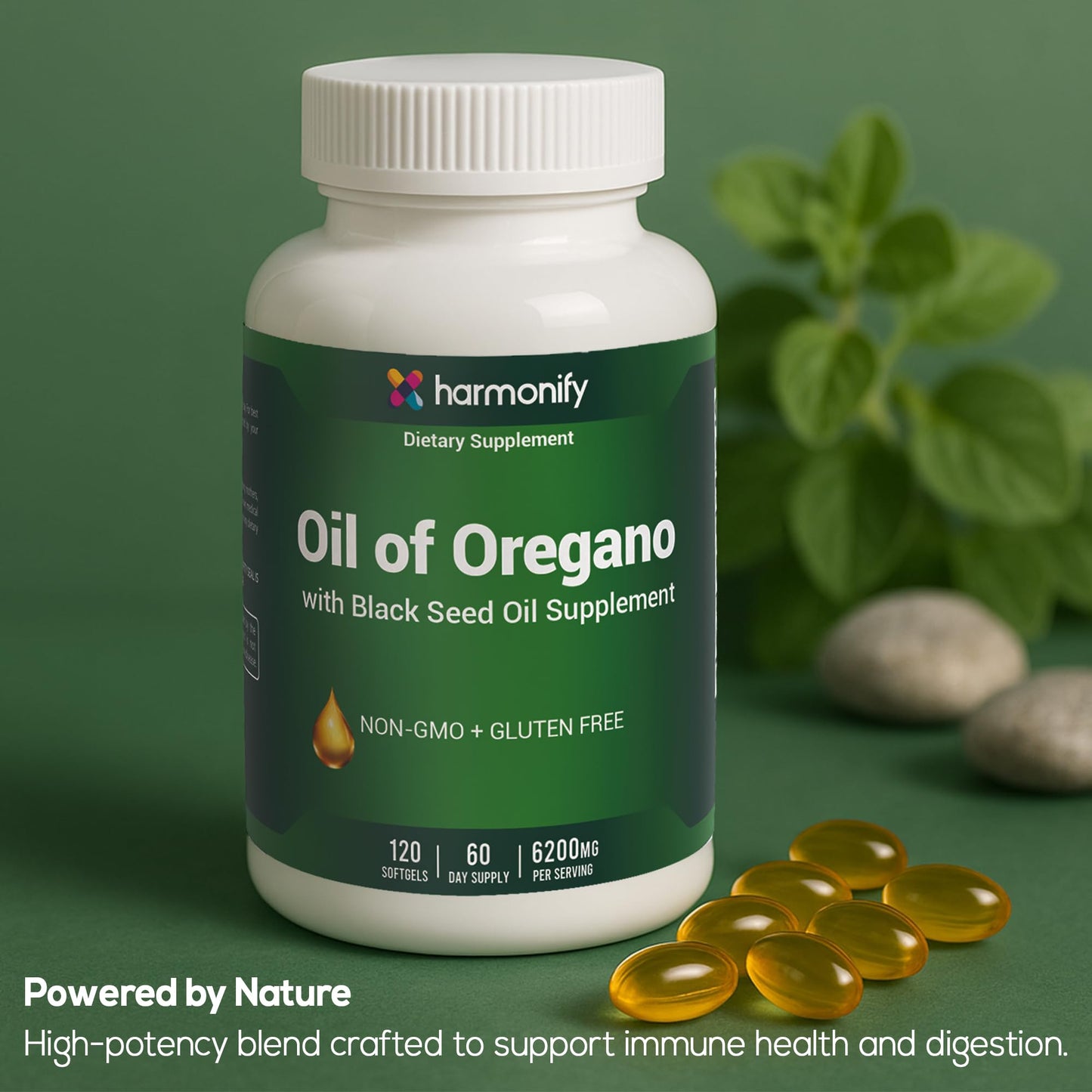 HARMONIFY Oil of Oregano with Black Seed Oil Supplement for Immune & Digestive Support, Black Seed Oil, Oregano Oil Supplement, 120 Softgels, 60 Day Supply, Non-GMO & Gluten Free