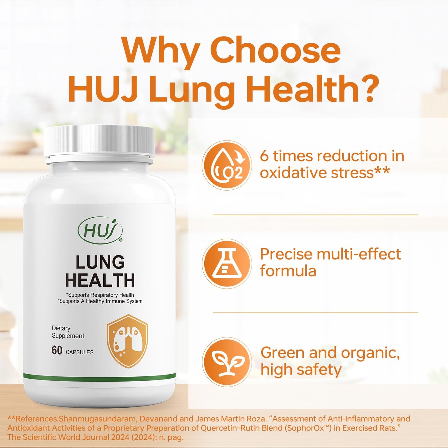 HUJ Lung Health Supplement - Contains Quercetin, Sophora Japonica Extract, Perilla Seed Extract & Green Tea Extract for Immune Support & Respiratory Support - 60 Capsules