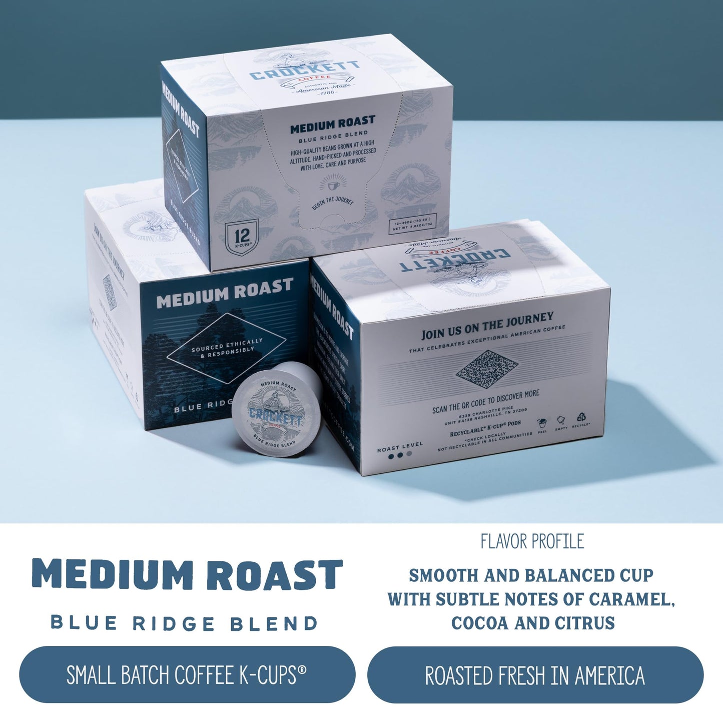 Crockett K Cups Coffee – Smooth Medium Roast Coffee Pods with Balanced Flavor, Clean Finish & All Day Energy – Convenient Single Serve for Reliable Brewing & Rich American-Made Taste