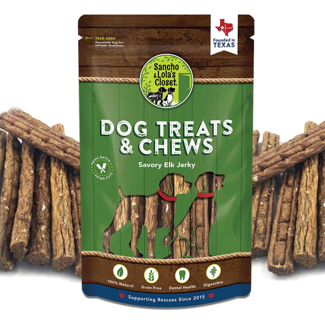 100% Natural Elk Jerky Dog Treats by Sancho and Lola’s (12 Pack) Packed with Lean Protein for a Healthy Snack - Made in The USA