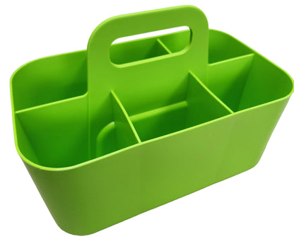 Enjoy Organizer - Small Stackable Plastic Caddy with Handle 6 Compartment | Desk, Makeup, Dorm Caddy, Classroom Art Organizers - 4 Pack, Made In USA (Green)