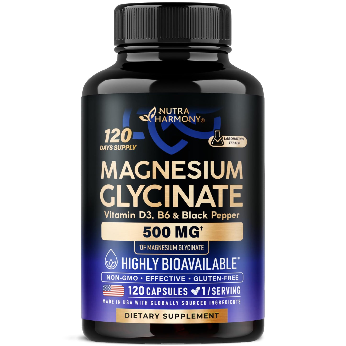 Magnesium Glycinate 500 mg - Chelated Supplement - 98% High Absorption - Sleep, Muscle & Heart Health Support - Made in USA - Lab Tested & Non-GMO - 120 Capsules