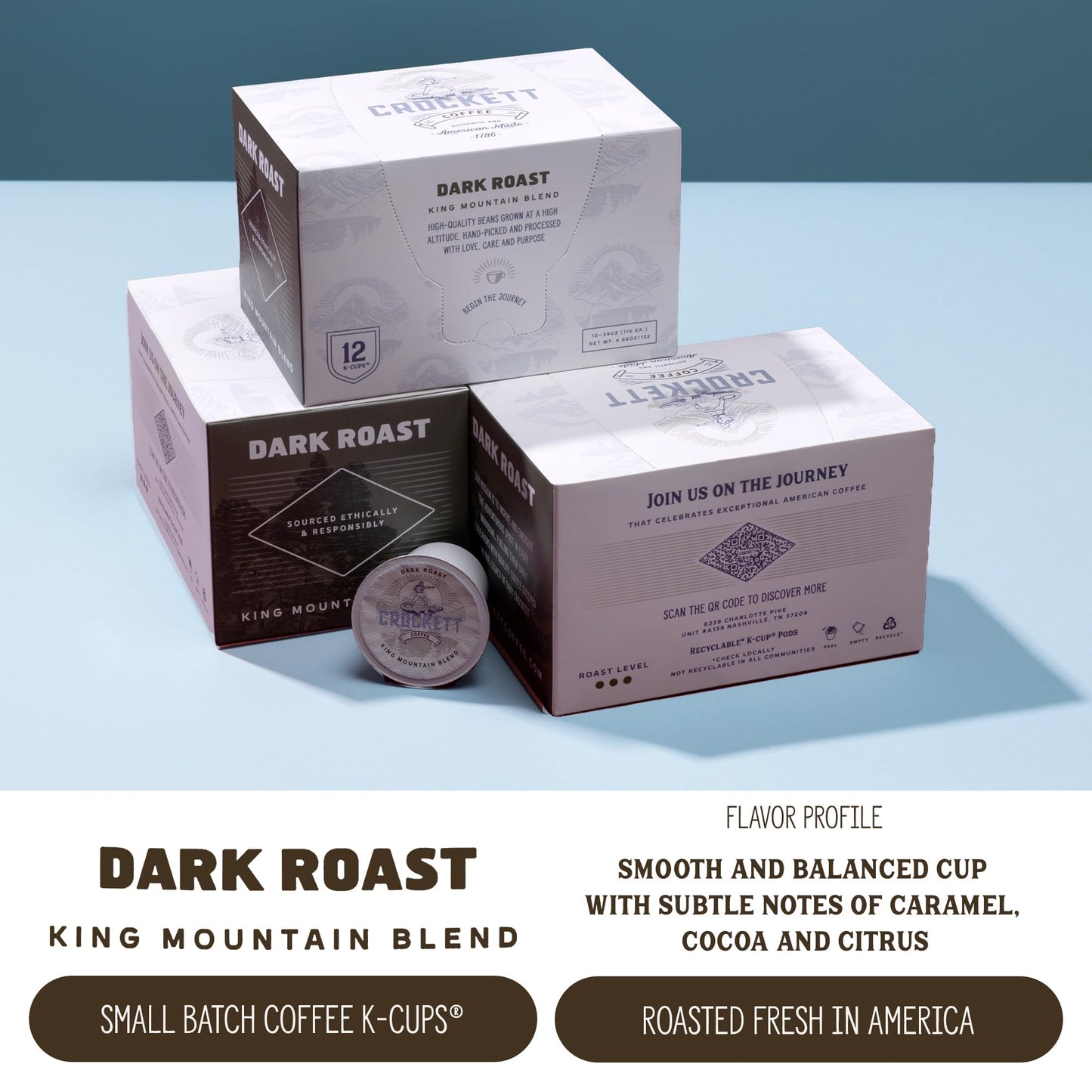 Crockett K Cups Coffee – Bold Dark Roast Coffee Pods with Rich Flavor, Full-Body Aroma & Smooth Finish – Convenient Single Serve for All-Day Energy, Focus & an Unforgettably Good Brew