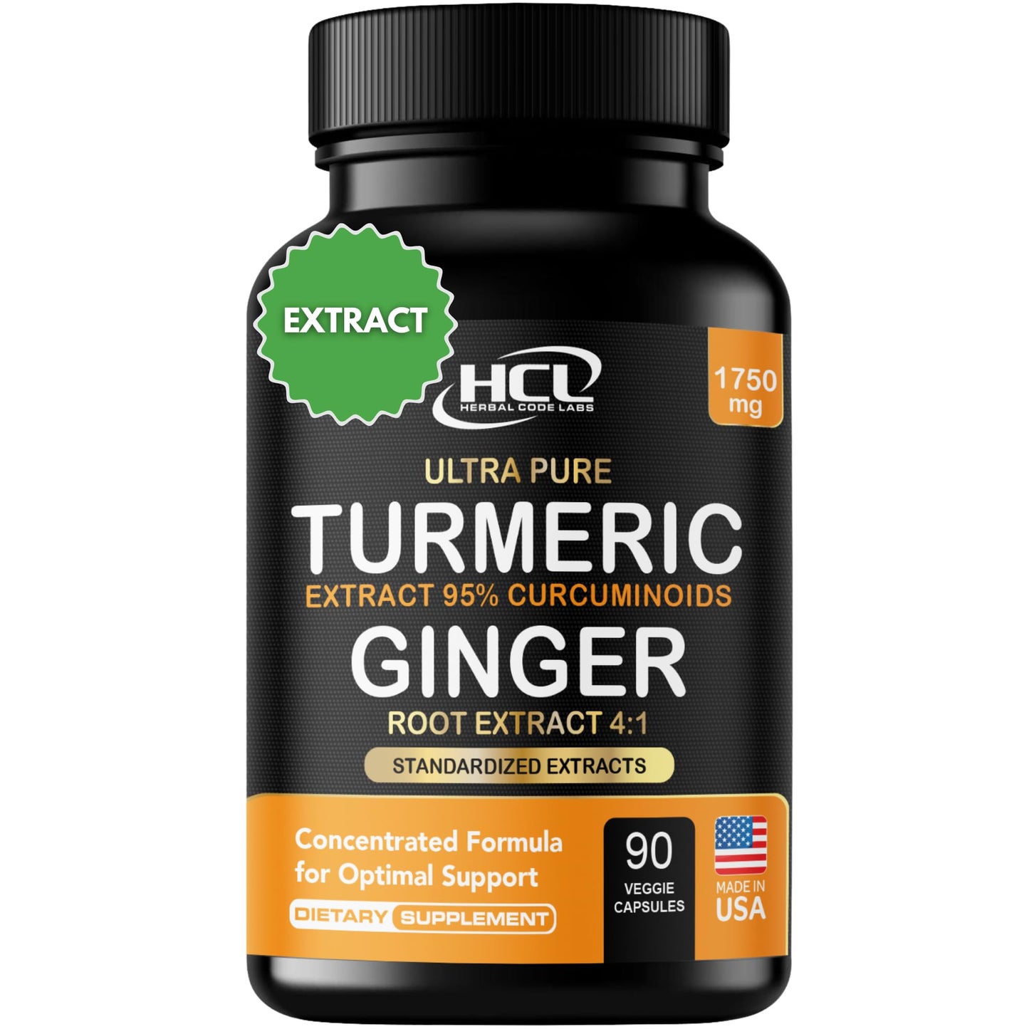 Turmeric Curcumin with Ginger – 1750mg High-Potency Formula with 95% Standardized Curcuminoids and Ginger Extract – Black Pepper for Enhanced Absorption – 60 Vegan Capsules