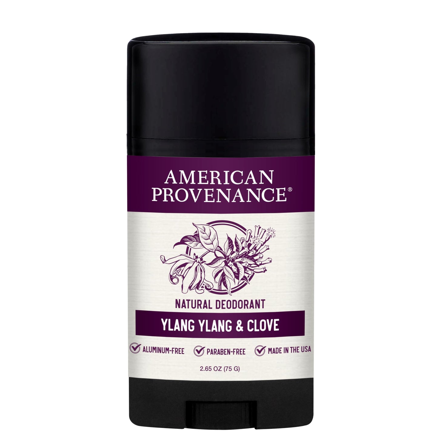 American Provenance Aluminum Free Natural Deodorant For Women and Men - Ylang Ylang and Clove - 24 Hour Odor Protection - Cruelty Free - Made in the USA (1 pack)