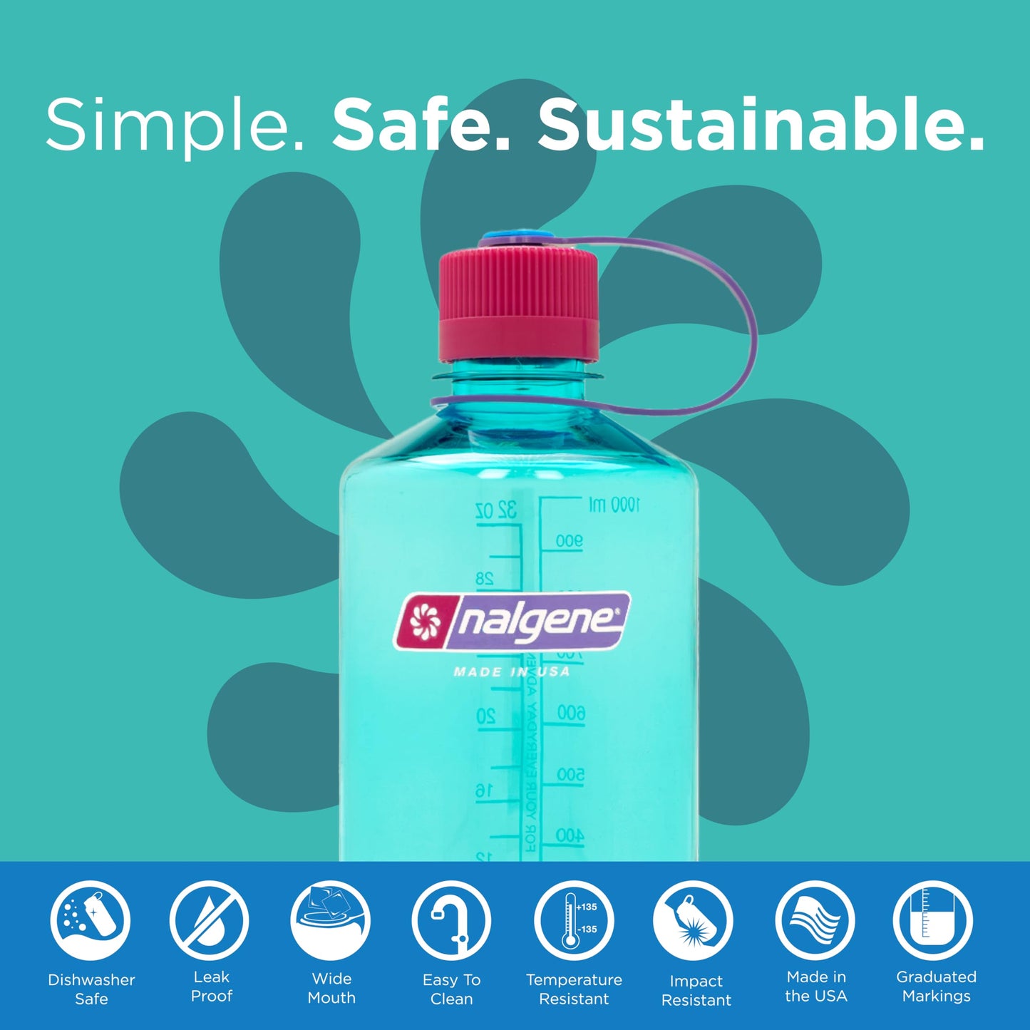 Nalgene Leak Proof Tritan BPA-Free Water Bottle - 32 oz Narrow Mouth - Made in the USA for Outdoor Use & Daily Hydration (Surfer)