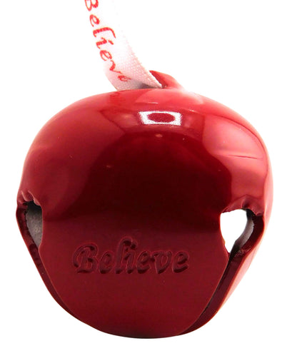 Believe Bell Ornament Red Metal Tree Decoration in Resealable Christmas Expressions Gift Bag, Made in The USA