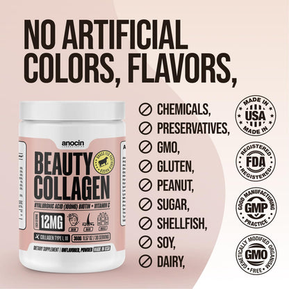 anocin Beauty Collagen Peptides, Unflavored Powder